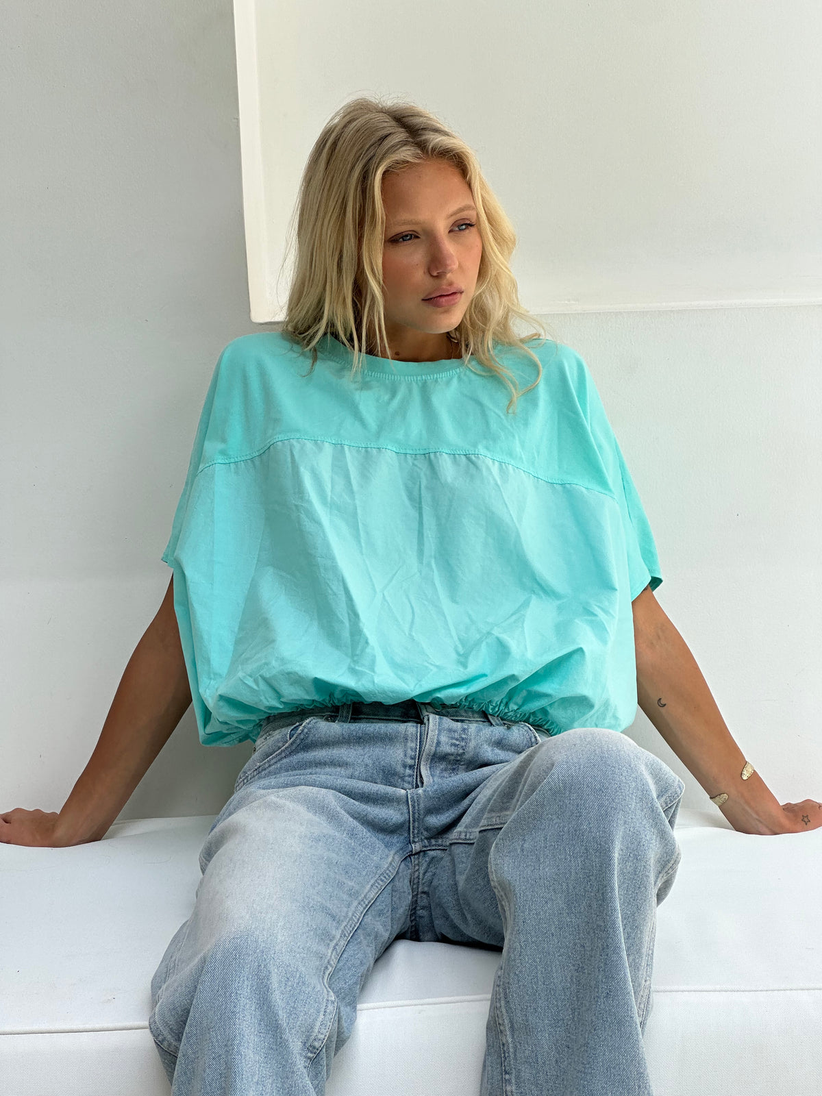 Chiara Cotton Poplin Top Aqua