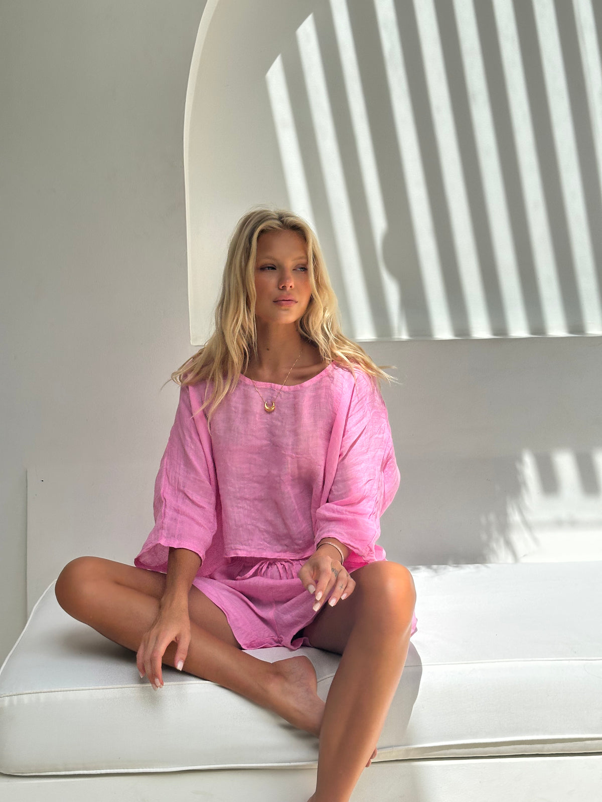 Aria Linen Gauze Top Sorbet Pink
