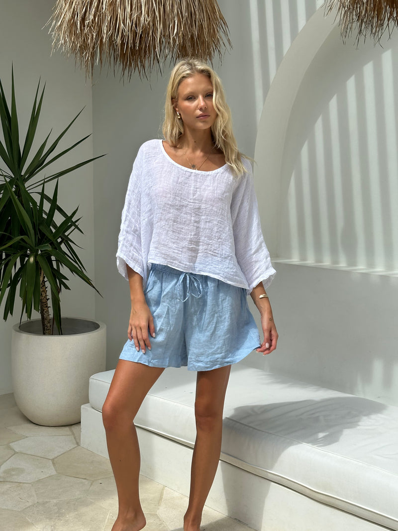 Aria Linen Gauze Top Blanc