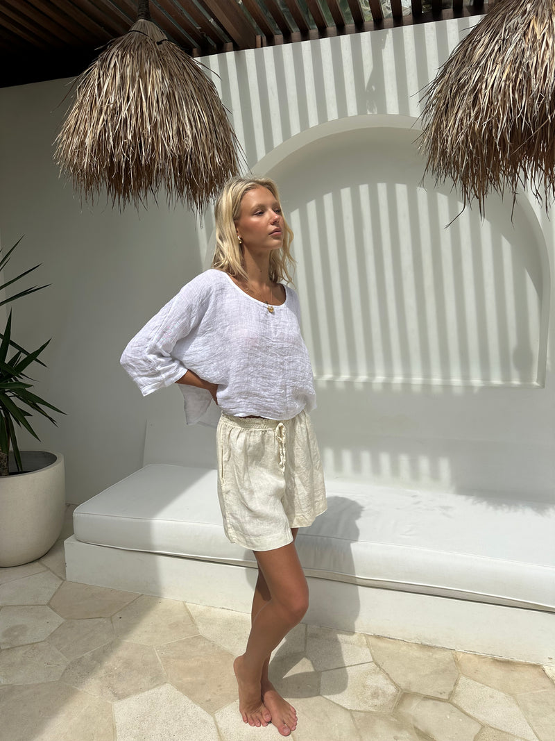 Aria Linen Gauze Top Blanc