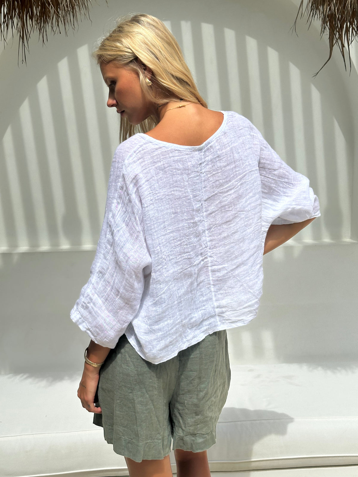 Aria Linen Gauze Top Blanc
