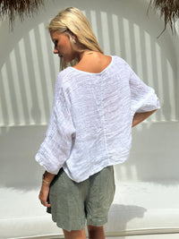 Aria Linen Gauze Top Blanc