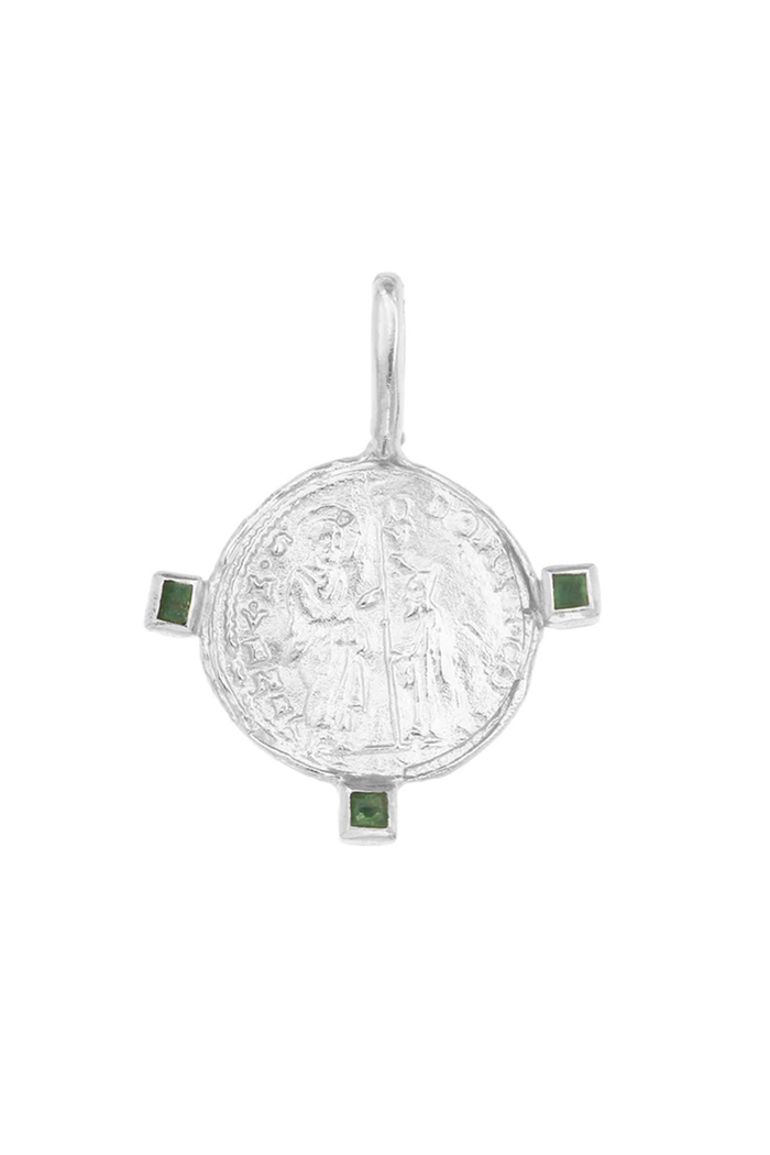 Byzantine Mandorle Medallion with Three Emeralds - Silver