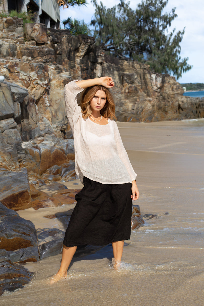 Positano Linen Gauze Top - Pebble